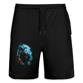 Löwe Feuer Blau Männlich - Stanley/Stella Unisex Bio Joggingshorts Trainer  - Schwarz - Vorne - Nik (191cm) & Marisol (170cm)