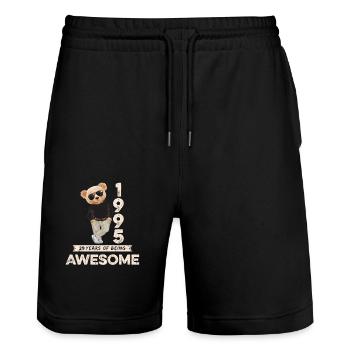 1995 Geburtstag Teddy Bär Being Awesome Orignal - Stanley/Stella Unisex Bio Joggingshorts Trainer  - Schwarz - Vorne - Nik (191cm) & Marisol (170cm)