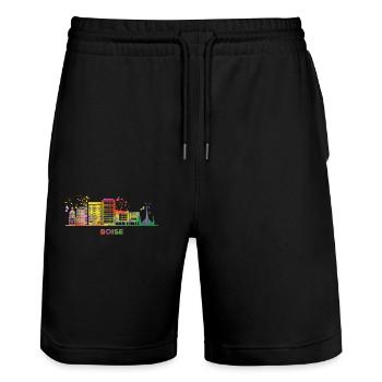 Boisean Skyline Colorful Cityscape Boise - Stanley/Stella Trainer Unisex Organic Jogging Shorts - black - Front - Nik (191cm) & Marisol (170cm)