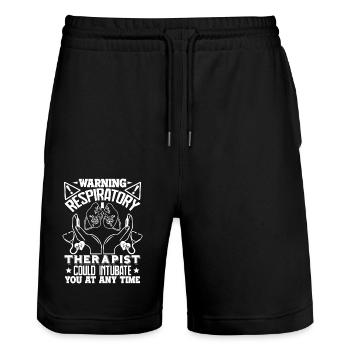 Respiratory Therapist Warning Could Intubate - Stanley/Stella Trainer Unisex Organic Jogging Shorts - black - Front - Nik (191cm) & Marisol (170cm)