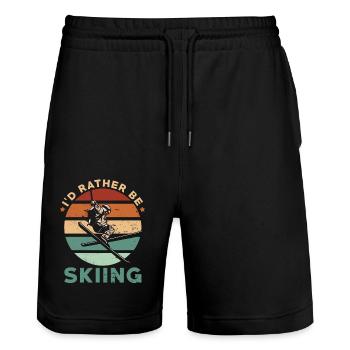 Skiing Enthusiast Retro Vintage Ski Skier - Stanley/Stella Trainer Unisex Organic Jogging Shorts - black - Front - Nik (191cm) & Marisol (170cm)