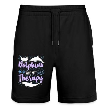 Dolphin Dolphins Are My Therapy - Stanley/Stella Unisex Bio Joggingshorts Trainer  - Schwarz - Vorne - Nik (191cm) & Marisol (170cm)