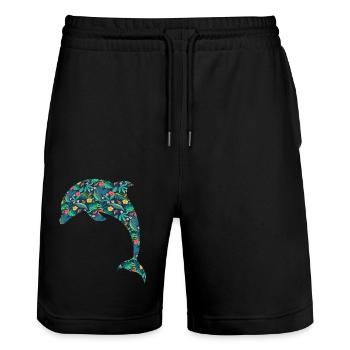 Dolphin Tropical Flower Floral - Stanley/Stella Trainer Unisex Organic Jogging Shorts - black - Front - Nik (191cm) & Marisol (170cm)