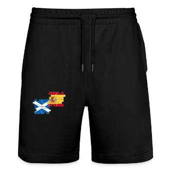 Scotland, Spain, flag, Spaniard, Scotsman - Stanley/Stella Trainer Unisex Organic Jogging Shorts - black - Front - Nik (191cm) & Marisol (170cm)