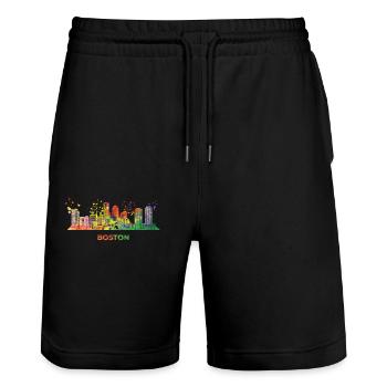 Paysage urbain coloré Boston Skyline - Short de jogging bio TRAINER Stanley/Stella unisexe - noir - Devant - Nik (191cm) & Marisol (170cm)