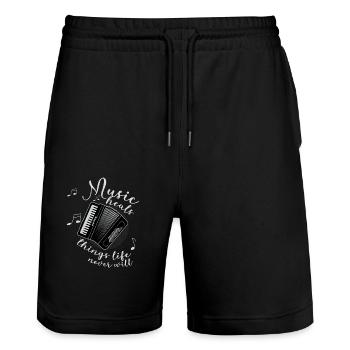 Ziehharmonika-Spieler Akkordeon-Musiker Sprüche - Stanley/Stella Unisex Bio Joggingshorts Trainer  - Schwarz - Vorne - Nik (191cm) & Marisol (170cm)
