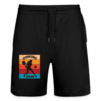 Retro Pickleball Lady - Dinking Diva - Stanley/Stella Trainer Unisex Organic Jogging Shorts - black - Front - Nik (191cm) & Marisol (170cm)
