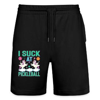 Je suis nul au pickleball - Mauvais joueur avec humour - Short de jogging bio TRAINER Stanley/Stella unisexe - noir - Devant - Nik (191cm) & Marisol (170cm)