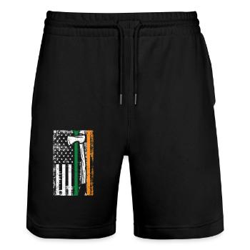 Irish American US Flagge Feuerwehrmann Axt Feuer - Stanley/Stella Unisex Bio Joggingshorts Trainer  - Schwarz - Vorne - Nik (191cm) & Marisol (170cm)