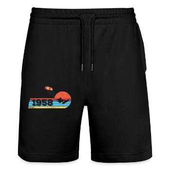Kitesurfing Birthday Vintage 1958 Born - Stanley/Stella Trainer Unisex Organic Jogging Shorts - black - Front - Nik (191cm) & Marisol (170cm)