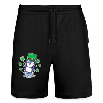 Irish Penguin Leprechaun Animal Cute Bird - Stanley/Stella Trainer Unisex Organic Jogging Shorts - black - Front - Nik (191cm) & Marisol (170cm)