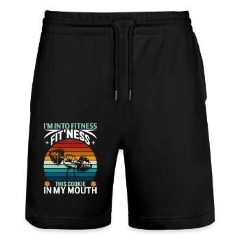 Ich Bin In Fitness Fitness Dieser Keks In Meinen - Stanley/Stella Unisex Bio Joggingshorts Trainer  - Schwarz - Vorne - Nik (191cm) & Marisol (170cm)