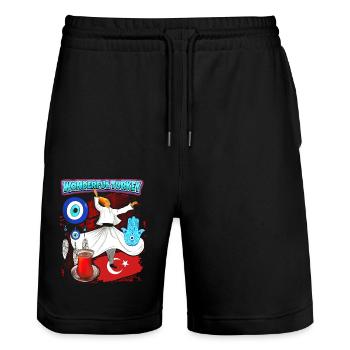 Turkey, Dervishes, Turkish Tea, Turkish Eye - Stanley/Stella Trainer Unisex Organic Jogging Shorts - black - Front - Nik (191cm) & Marisol (170cm)