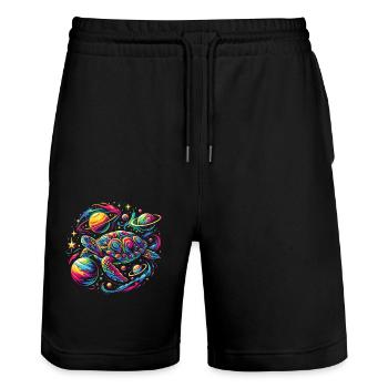Tortue galactique : Voyage dans les étoiles - Short de jogging bio TRAINER Stanley/Stella unisexe - noir - Devant - Nik (191cm) & Marisol (170cm)