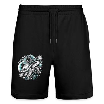 Mystic Turtle: Magic of the Night - Stanley/Stella Trainer Unisex Organic Jogging Shorts - black - Front - Nik (191cm) & Marisol (170cm)