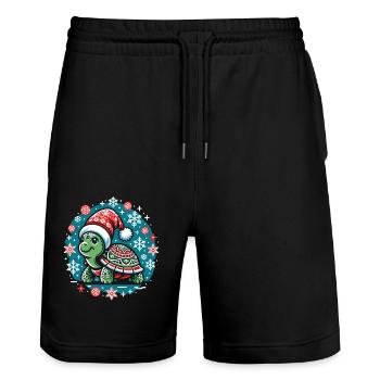 Schildkröte im Winterwunderland: Schneeflockentanz - Stanley/Stella Unisex Bio Joggingshorts Trainer  - Schwarz - Vorne - Nik (191cm) & Marisol (170cm)