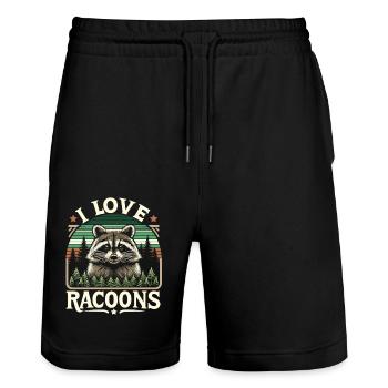 Raccoon in the forest: "I love Racoons" - Stanley/Stella Trainer Unisex Organic Jogging Shorts - black - Front - Nik (191cm) & Marisol (170cm)