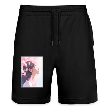 Vintage Japanese Aesthetic Otaku Anime Girl - Stanley/Stella Trainer Unisex Organic Jogging Shorts - black - Front - Nik (191cm) & Marisol (170cm)