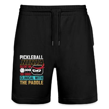 Pickleball Ninja - Silent With The Paddle - Stanley/Stella Trainer Unisex Organic Jogging Shorts - black - Front - Nik (191cm) & Marisol (170cm)