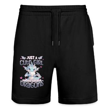 Just a cute Girl who loves Dragons - Kawaii Dragon - Stanley/Stella Trainer Unisex Organic Jogging Shorts - black - Front - Nik (191cm) & Marisol (170cm)
