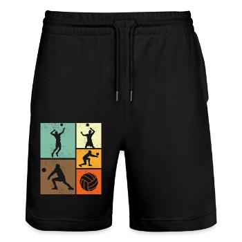 Volleyball Retro Vintage Volleyball Player - Stanley/Stella Trainer Unisex Organic Jogging Shorts - black - Front - Nik (191cm) & Marisol (170cm)