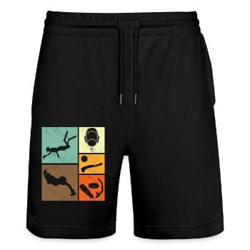 Unterwasserhockey Enthusiast Retro Vintage - Stanley/Stella Unisex Bio Joggingshorts Trainer  - Schwarz - Vorne - Nik (191cm) & Marisol (170cm)