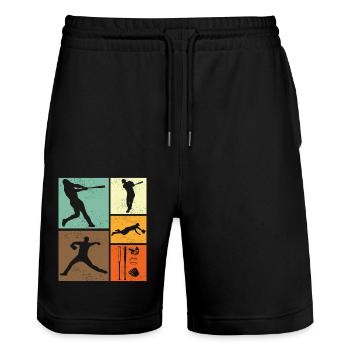 Baseball Stilvolles Retro-Vintage-Design für Spieler - Stanley/Stella Unisex Bio Joggingshorts Trainer  - Schwarz - Vorne - Nik (191cm) & Marisol (170cm)