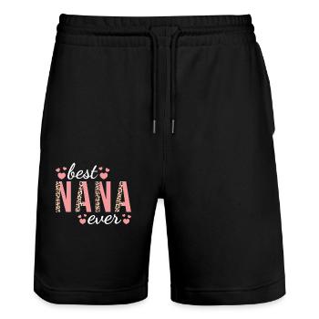 Oma Familie Design Niedliche Leopardenmuster Beste Nana - Stanley/Stella Unisex Bio Joggingshorts Trainer  - Schwarz - Vorne - Nik (191cm) & Marisol (170cm)