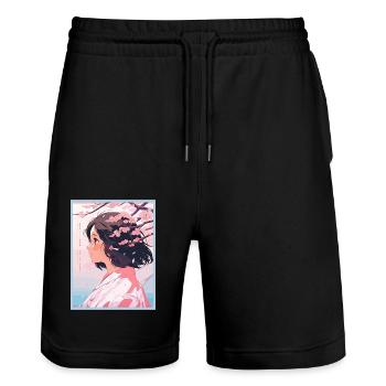 Vintage Japanese Aesthetic Otaku Anime Girl - Stanley/Stella Trainer Unisex Organic Jogging Shorts - black - Front - Nik (191cm) & Marisol (170cm)
