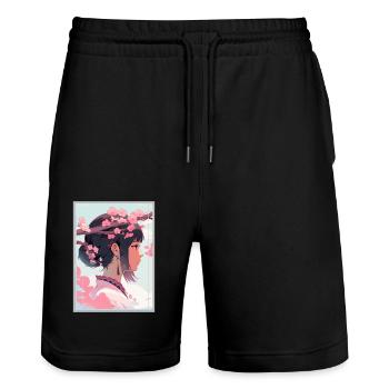 Vintage Japanese Aesthetic Otaku Anime Girl - Stanley/Stella Trainer Unisex Organic Jogging Shorts - black - Front - Nik (191cm) & Marisol (170cm)