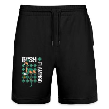 Flamant rose irlandais oiseau vert Saint-Patrick - Short de jogging bio TRAINER Stanley/Stella unisexe - noir - Devant - Nik (191cm) & Marisol (170cm)
