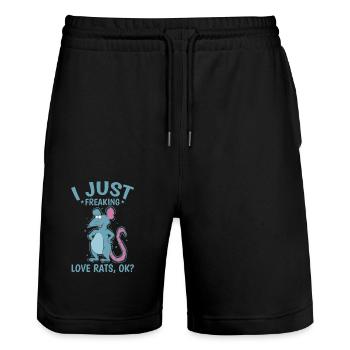 I Just Freaking Love Rats, ok? Nagetier - Stanley/Stella Unisex Bio Joggingshorts Trainer  - Schwarz - Vorne - Nik (191cm) & Marisol (170cm)