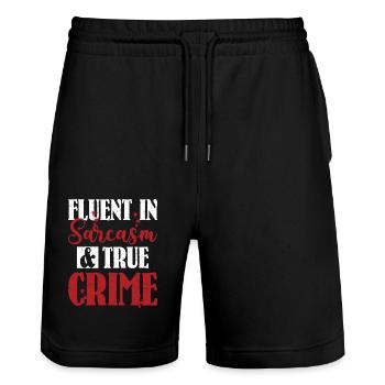 Fluent In Sarcasm & True Crime Murder Show Serial - Stanley/Stella Trainer Unisex Organic Jogging Shorts - black - Front - Nik (191cm) & Marisol (170cm)