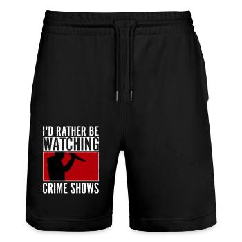 I'd Rather Be Watching Crime Shows Murder Show Ser - Stanley/Stella Unisex Bio Joggingshorts Trainer  - Schwarz - Vorne - Nik (191cm) & Marisol (170cm)