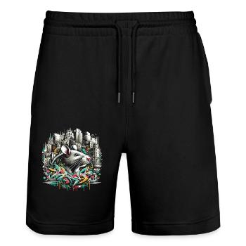 Urban Rat: Graffiti Wall Master - Stanley/Stella Trainer Unisex Organic Jogging Shorts - black - Front - Nik (191cm) & Marisol (170cm)