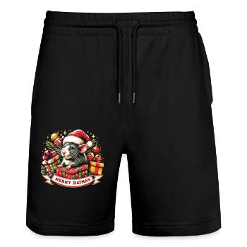Merry Rat - Joyeux Noël - Short de jogging bio TRAINER Stanley/Stella unisexe - noir - Devant - Nik (191cm) & Marisol (170cm)