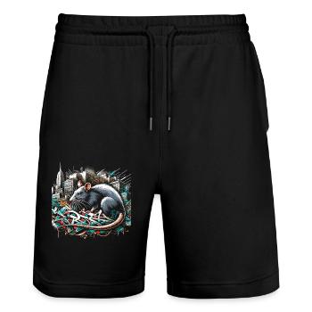 Urban Rat: Graffiti-Wand Meister - Stanley/Stella Unisex Bio Joggingshorts Trainer  - Schwarz - Vorne - Nik (191cm) & Marisol (170cm)
