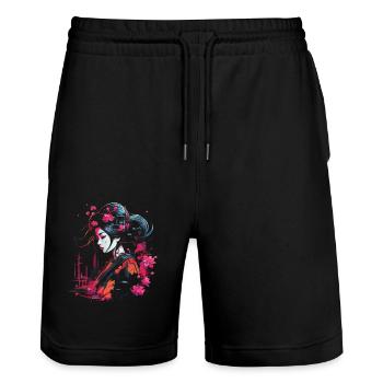 Geisha Manga Japon Art du samouraï - Short de jogging bio TRAINER Stanley/Stella unisexe - noir - Devant - Nik (191cm) & Marisol (170cm)