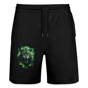 Fantasy, Green Jungle, Wildcat, Rainforest - Stanley/Stella Trainer Unisex Organic Jogging Shorts - black - Front - Nik (191cm) & Marisol (170cm)