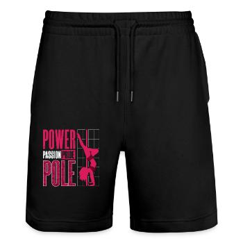 Pole Dancing Power Passion Pride Pole Gymnastics - Stanley/Stella Unisex Bio Joggingshorts Trainer  - Schwarz - Vorne - Nik (191cm) & Marisol (170cm)