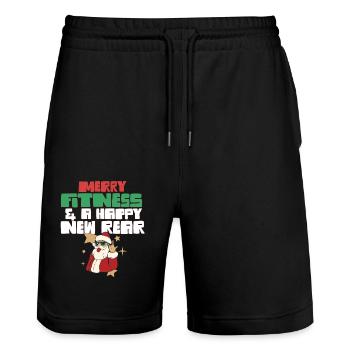 Merry Fitness And A Happy New Rear Christmas Gym - Stanley/Stella Trainer Unisex Organic Jogging Shorts - black - Front - Nik (191cm) & Marisol (170cm)