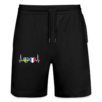 Suède, France, Heartbeat, Drapeau, Suède - Short de jogging bio TRAINER Stanley/Stella unisexe - noir - Devant - Nik (191cm) & Marisol (170cm)