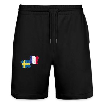 Suède, France, drapeau, Français, Suède - Short de jogging bio TRAINER Stanley/Stella unisexe - noir - Devant - Nik (191cm) & Marisol (170cm)