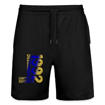 1992 Dezember Limited Edition 31. Geburtstag Deko - Stanley/Stella Unisex Bio Joggingshorts Trainer  - Schwarz - Vorne - Nik (191cm) & Marisol (170cm)