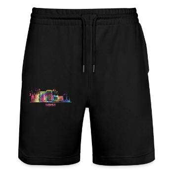Boisean Skyline Colorful Cityscape Boise - Stanley/Stella Trainer Unisex Organic Jogging Shorts - black - Front - Nik (191cm) & Marisol (170cm)