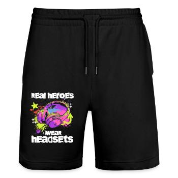 Les vrais héros portent des casques Funny Gamer Boys & Kids - Short de jogging bio TRAINER Stanley/Stella unisexe - noir - Devant - Nik (191cm) & Marisol (170cm)