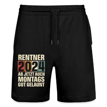 Rentner 2024 Rente - Stanley/Stella Unisex Bio Joggingshorts Trainer  - Schwarz - Vorne - Nik (191cm) & Marisol (170cm)