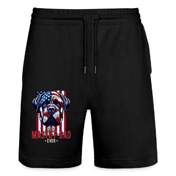 Mastiff Dad Patriotic USA Flag Design - Stanley/Stella Trainer Unisex Organic Jogging Shorts - black - Front - Nik (191cm) & Marisol (170cm)