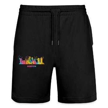 Bostonian Skyline Colorful Cityscape Boston - Stanley/Stella Trainer Unisex Organic Jogging Shorts - black - Front - Nik (191cm) & Marisol (170cm)