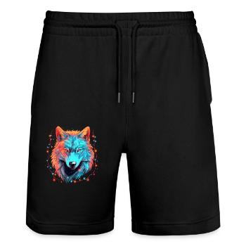 Wolf with xmas lights, Love Wolfs - Stanley/Stella Trainer Unisex Organic Jogging Shorts - black - Front - Nik (191cm) & Marisol (170cm)